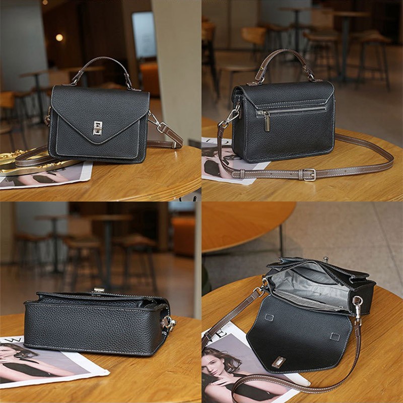 Женская кожаная сумка мессенджер Camille черная - 6 фото