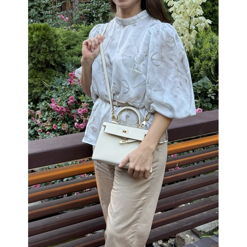 Женская кожаная сумка Kelly молочная - 2 фото