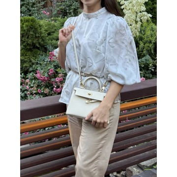 Женская кожаная сумка Kelly молочная фото