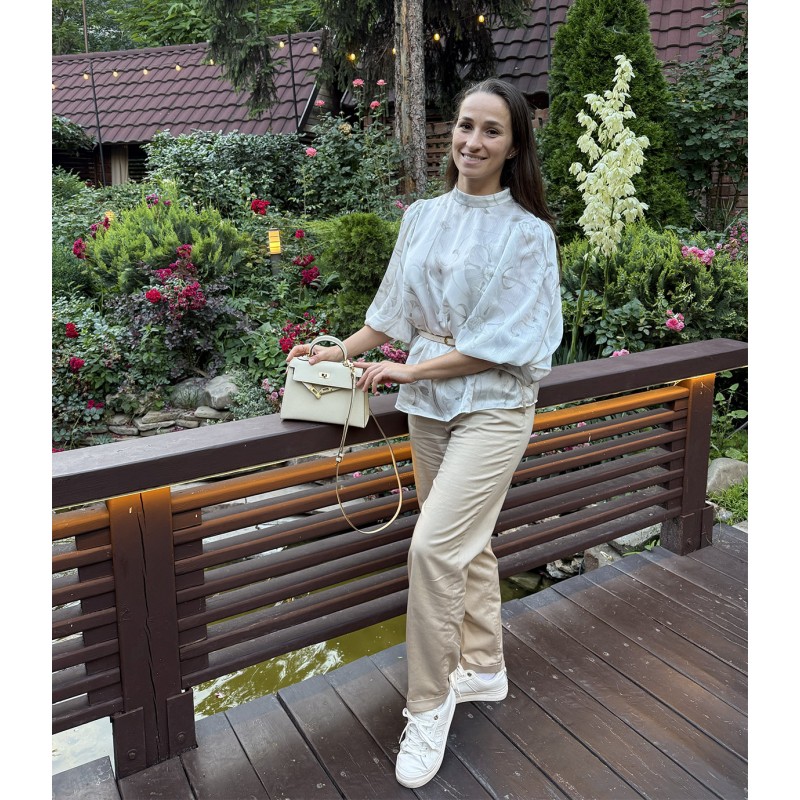 Жіноча шкіряна сумка Kelly молочна - 7 фото