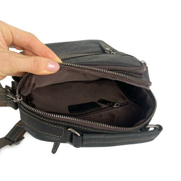 Чоловіча шкіряна сумка барсетка Edmund через плече чорна фото