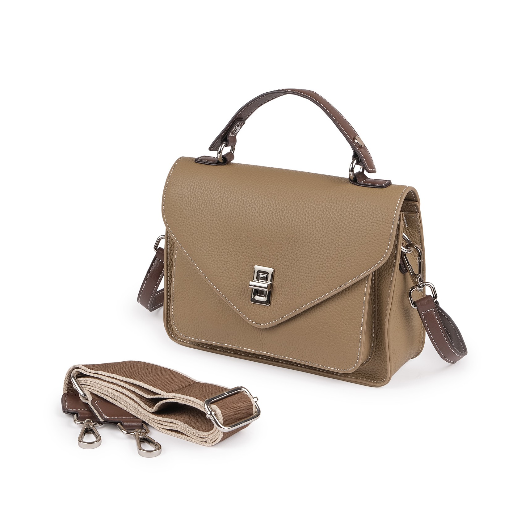 Женская кожаная сумка мессенджер Camille бежевая