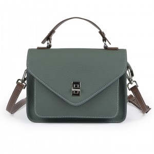 Жіноча шкіряна сумка месенджер Camille сіро-зелена
