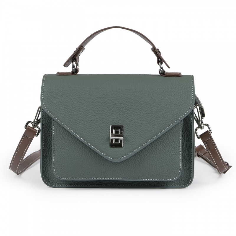 Женская кожаная сумка мессенджер Camille серо-зеленая фото
