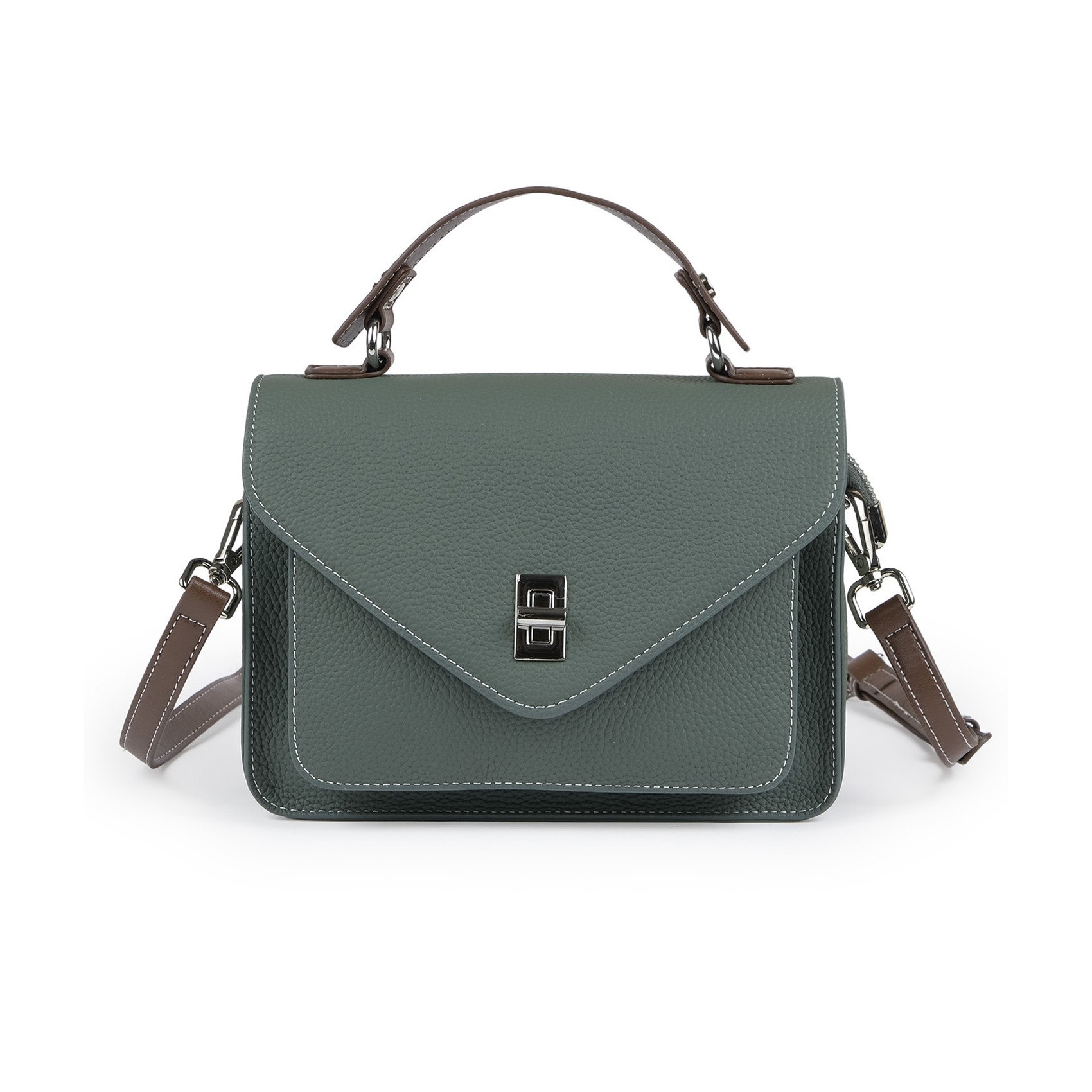 Жіноча шкіряна сумка месенджер Camille сіро-зелена