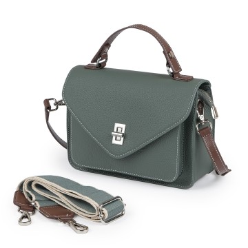 Женская кожаная сумка мессенджер Camille серо-зеленая фото