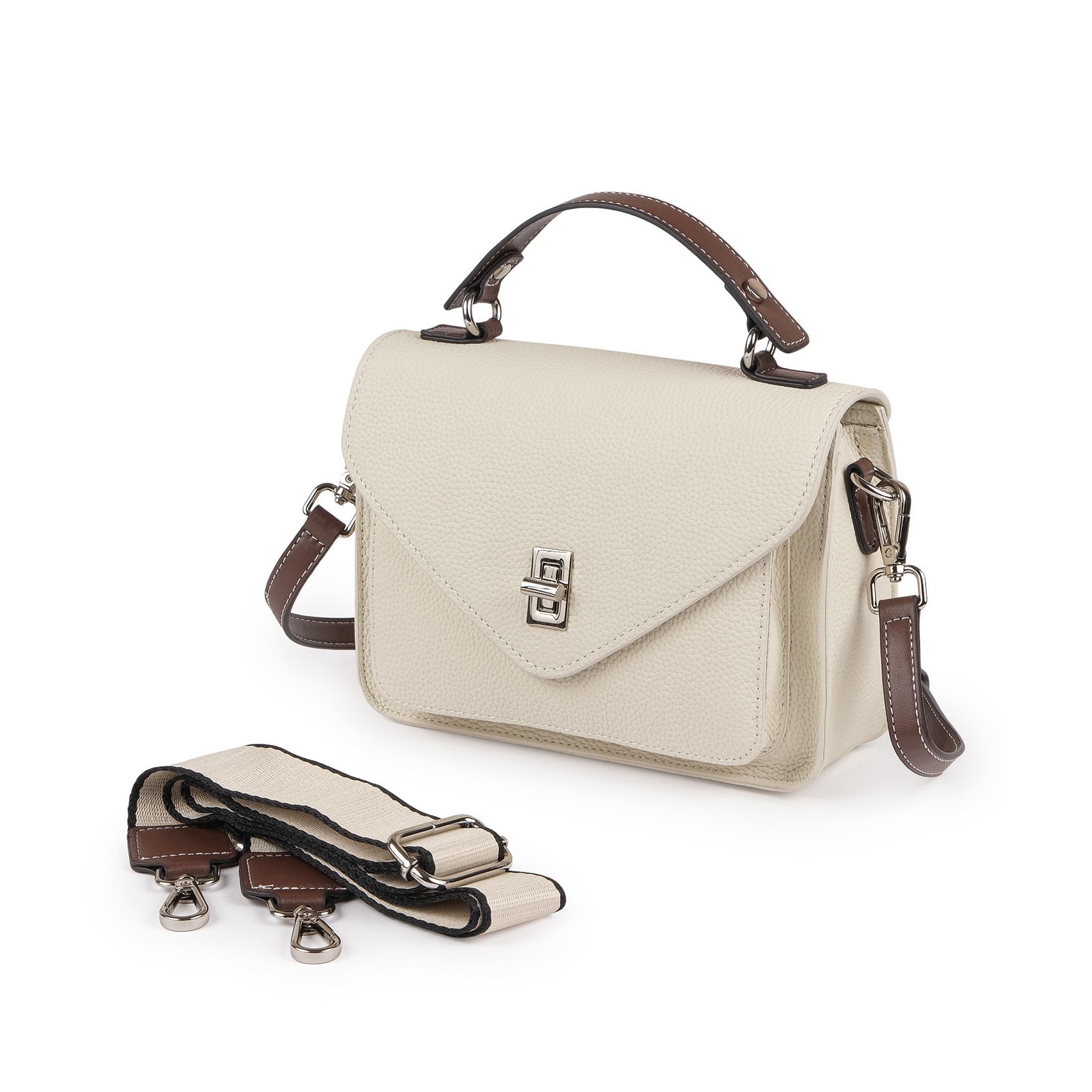 Женская кожаная сумка мессенджер Camille молочная