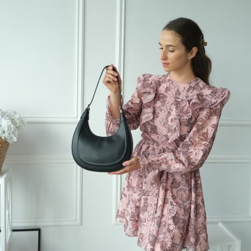 Женская кожаная сумка хобо Veronica черная фото