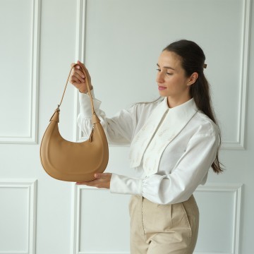 Жіноча шкіряна сумка хобо Veronica світло-коричнева фото
