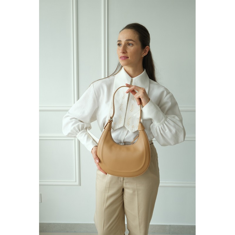 Жіноча шкіряна сумка хобо Veronica світло-коричнева - 1 фото