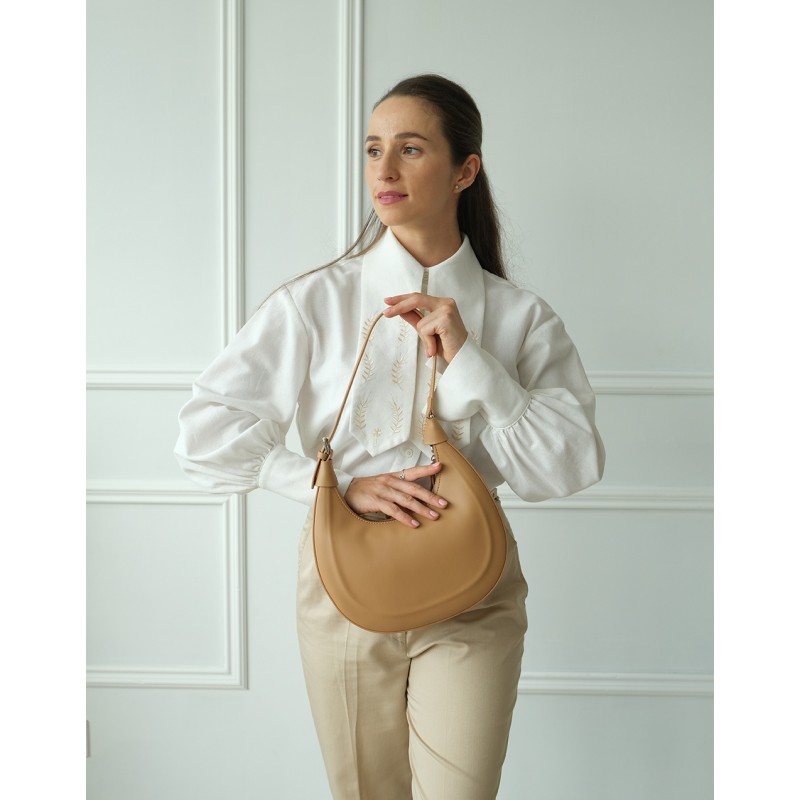 Женская кожаная сумка хобо Veronica светло-коричневая - 7 фото