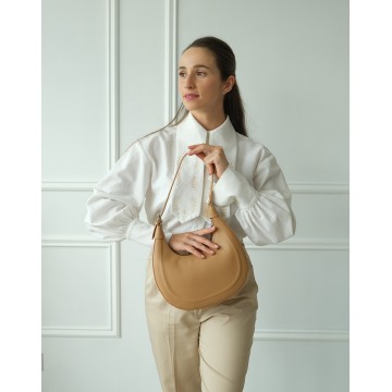 Женская кожаная сумка хобо Veronica светло-коричневая фото