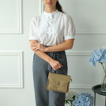 Женская кожаная сумка мессенджер Camille бежевая фото