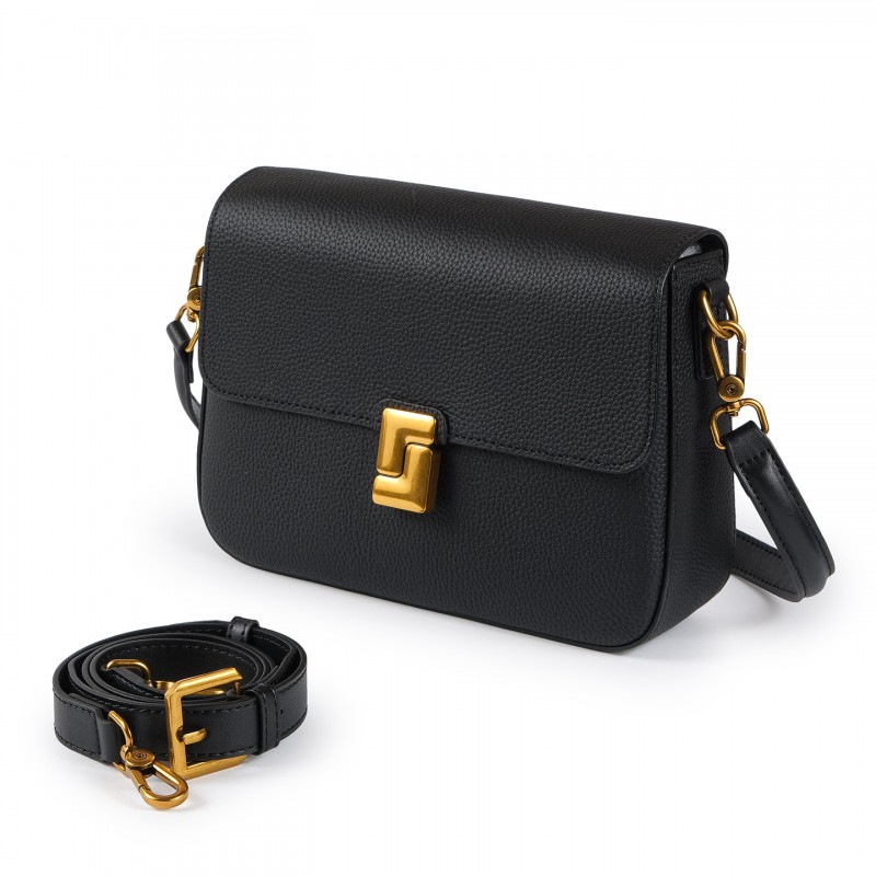 Женская кожаная сумка мессенджер Claire черная - 2 фото