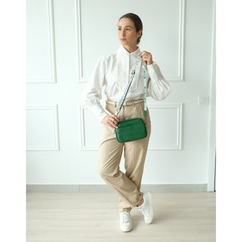 Женская кожаная сумка через плечо Marilyn зеленая - 2 фото