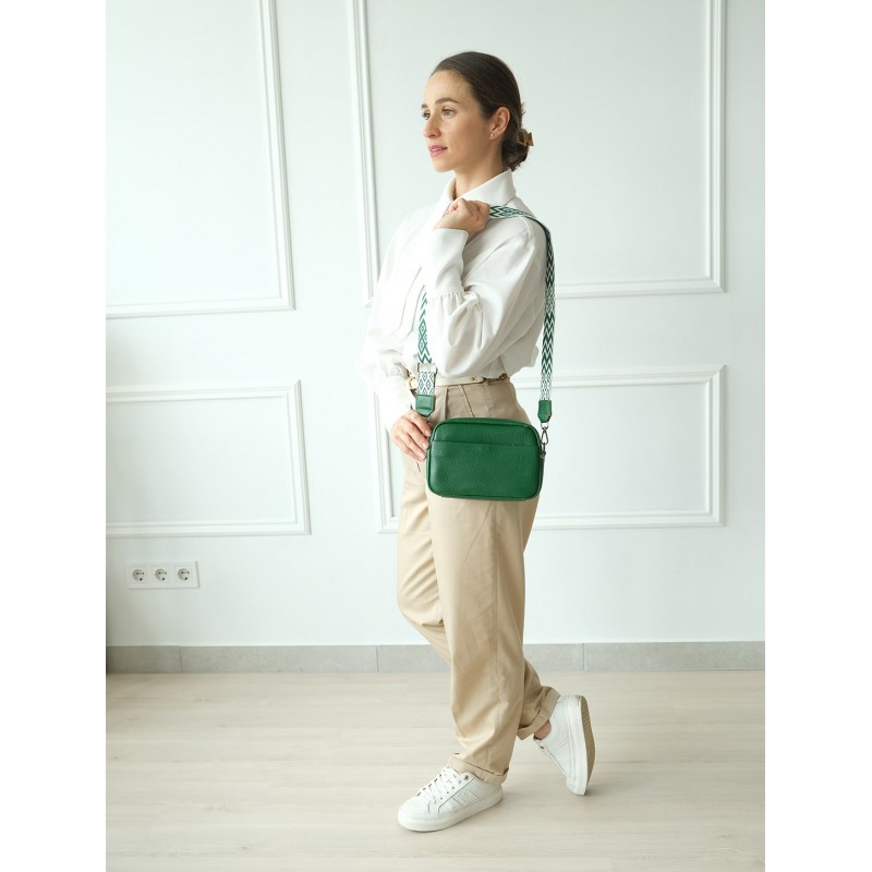 Женская кожаная сумка через плечо Marilyn зеленая - 3 фото