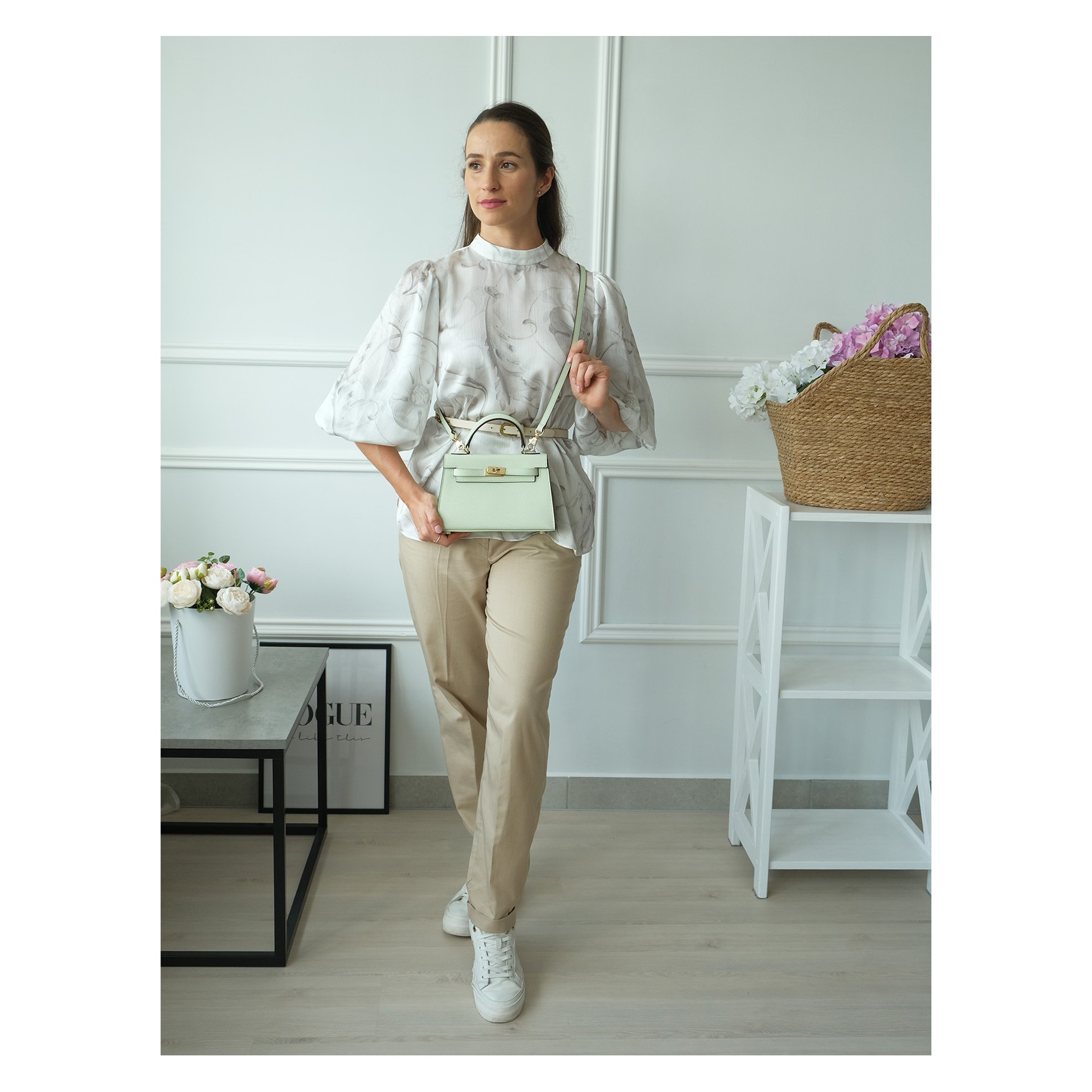 Женская кожаная сумка Kelly 22 мятная