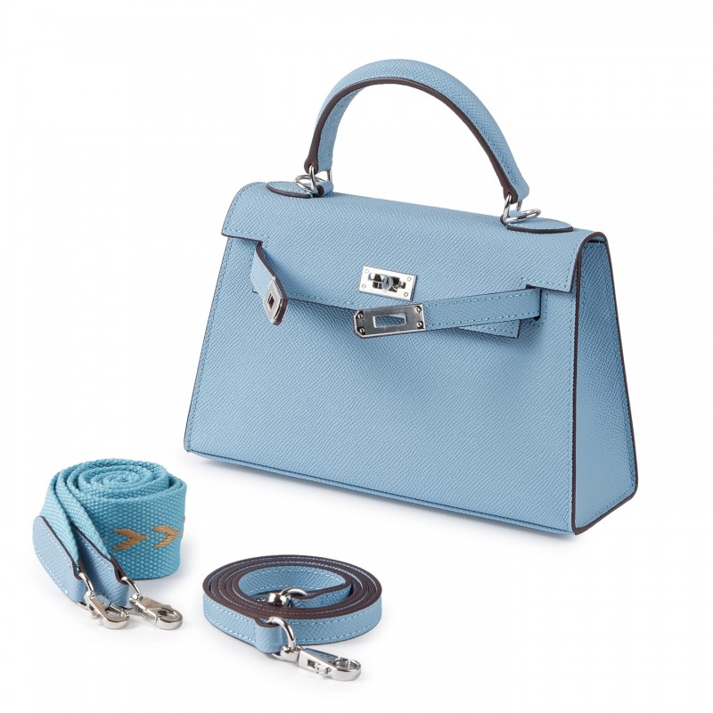 Женская кожаная сумка Kelly 22 голубая - 2 фото