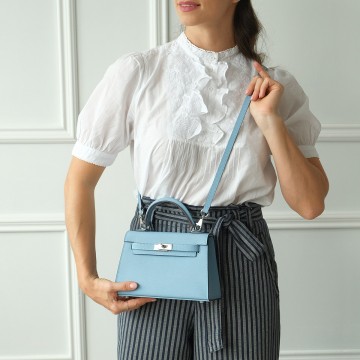 Женская кожаная сумка Kelly 22 голубая фото