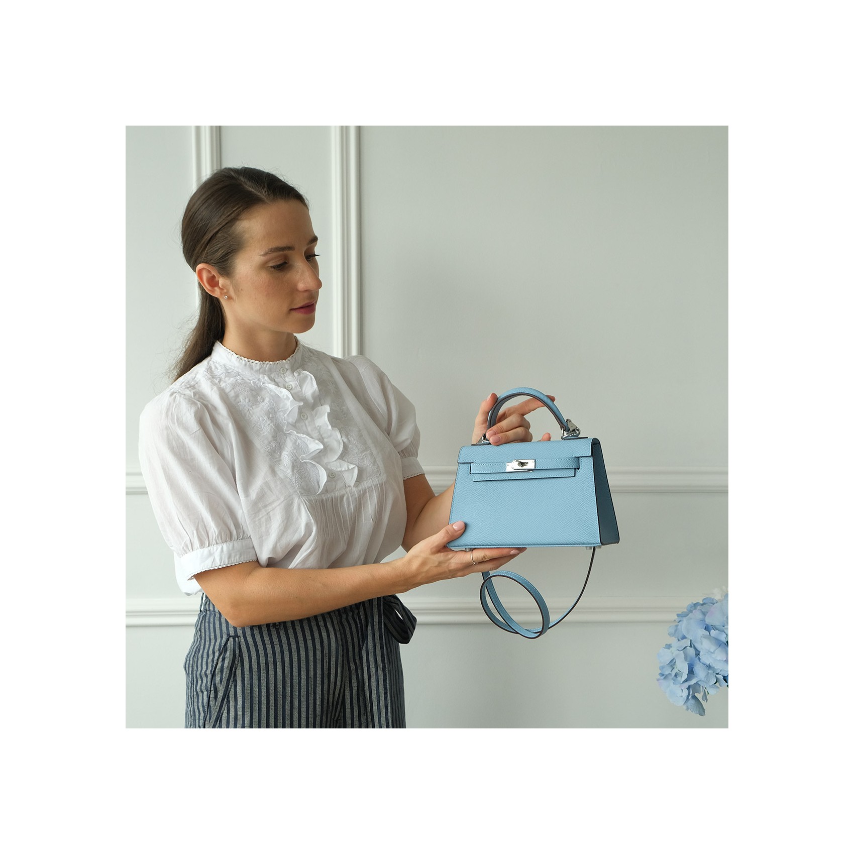 Женская кожаная сумка Kelly 22 голубая