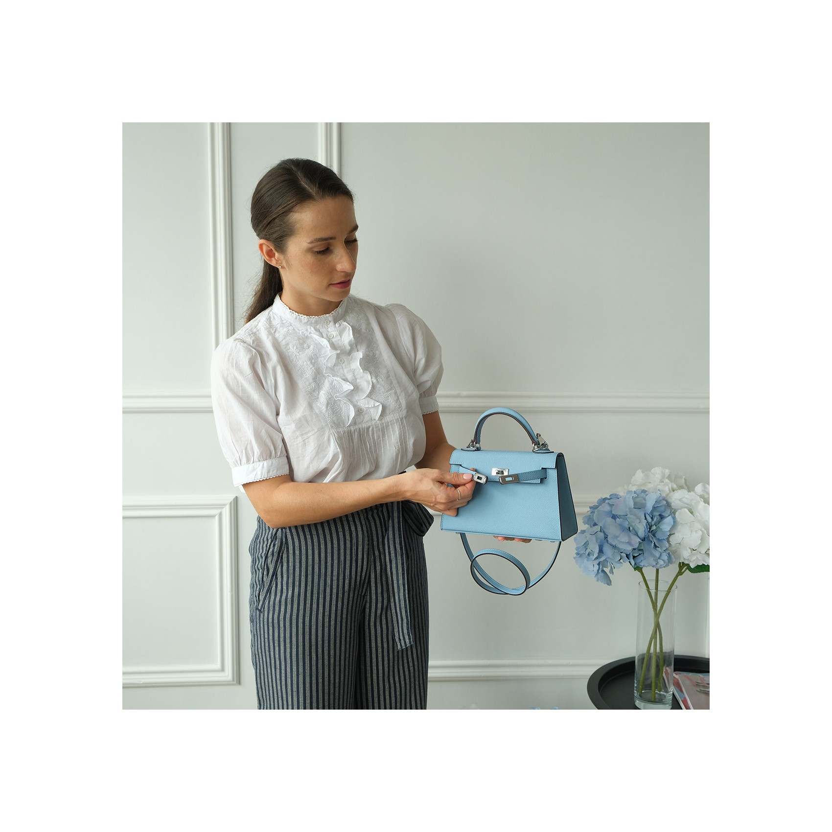 Жіноча шкіряна сумка Kelly 22 блакитна