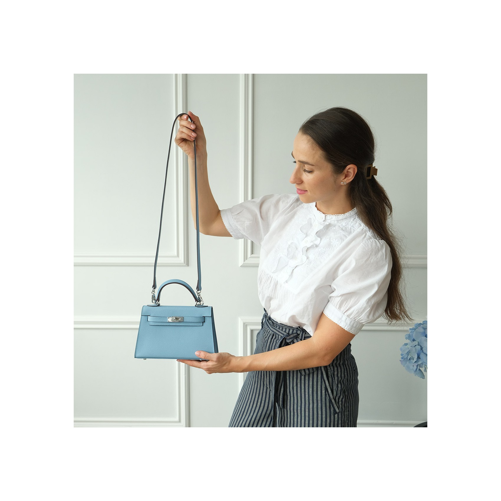 Жіноча шкіряна сумка Kelly 22 блакитна