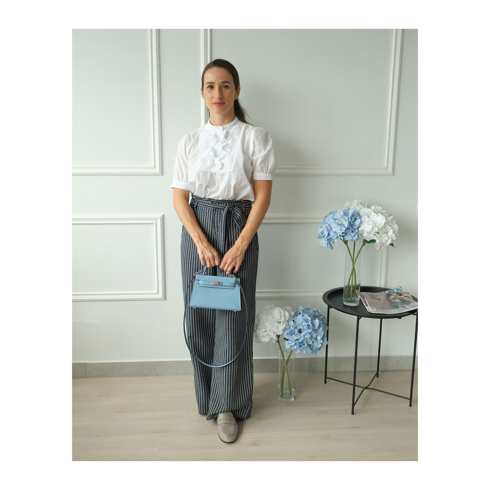 Женская кожаная сумка Kelly 22 голубая