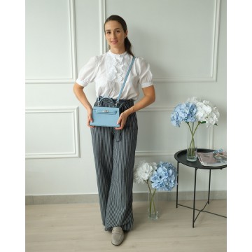 Женская кожаная сумка Kelly 22 голубая фото