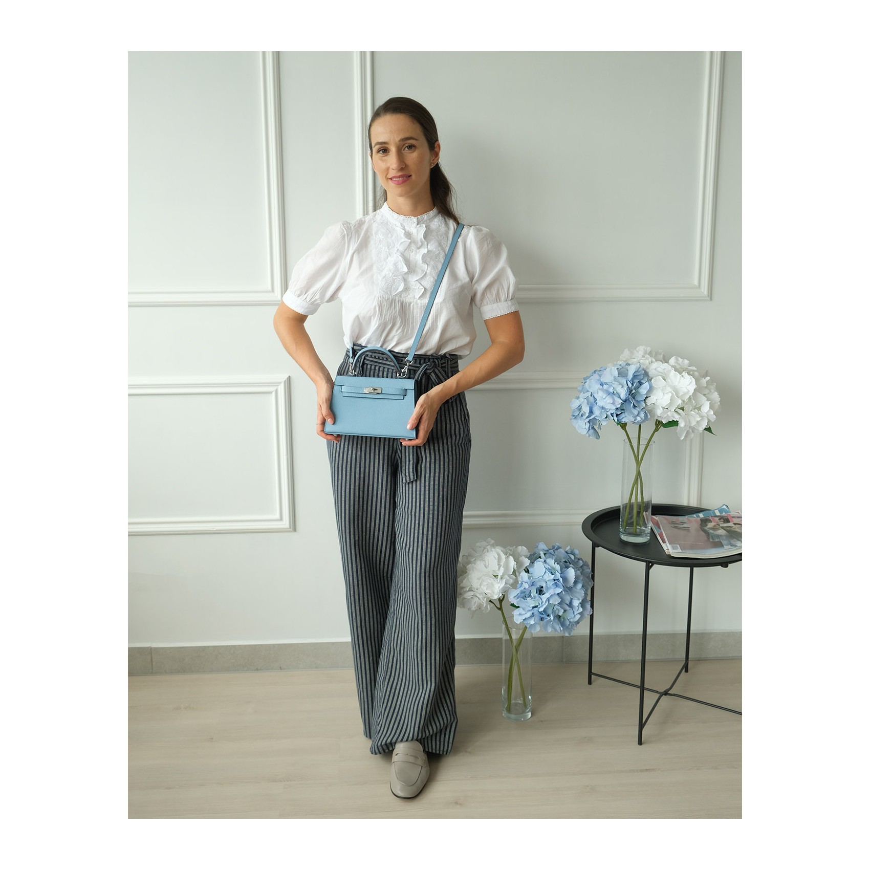 Жіноча шкіряна сумка Kelly 22 блакитна