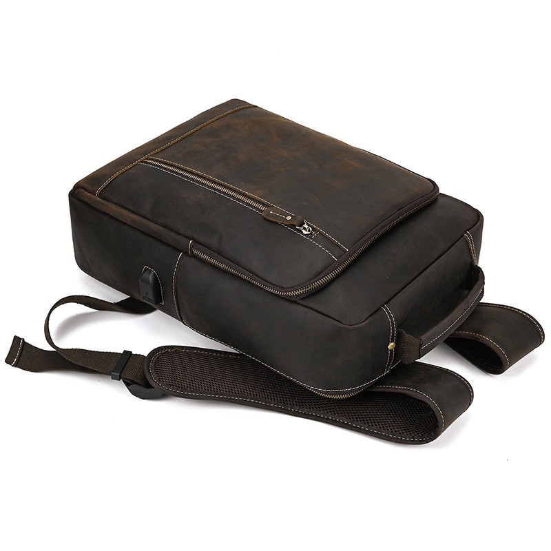 Мужской кожаный рюкзак Fincher темно-коричневый - 16 фото