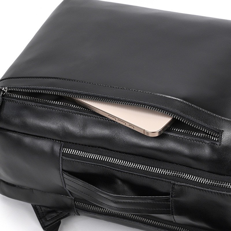 Мужской кожаный рюкзак Portland черный - 11 фото