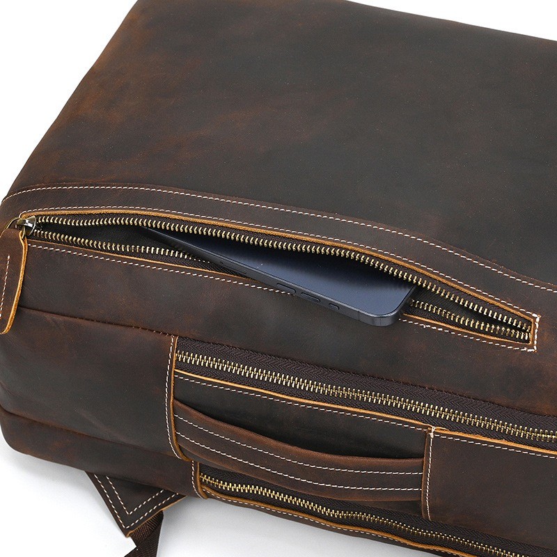 Мужской кожаный рюкзак Portland темно-коричневый - 14 фото