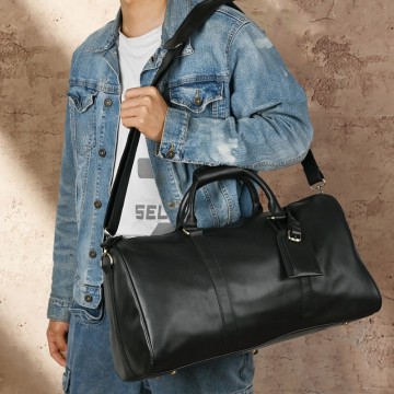 Чоловіча шкіряна дорожня сумка Christof чорна фото