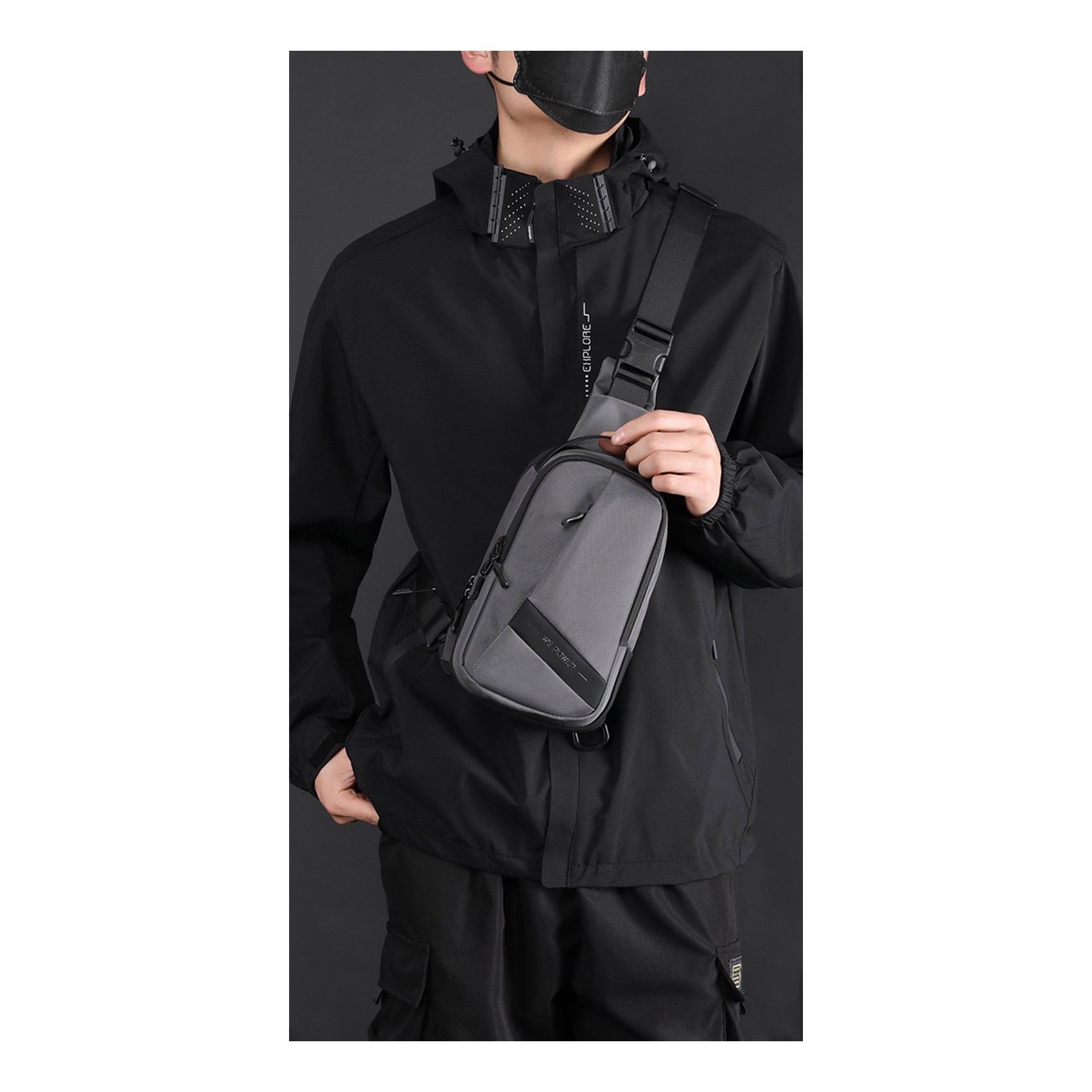 Мужская сумка-рюкзак слинг Simon на одно плечо серая