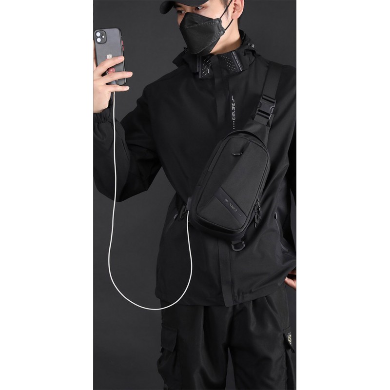 Мужская сумка-рюкзак слинг Simon на одно плечо черная - 8 фото
