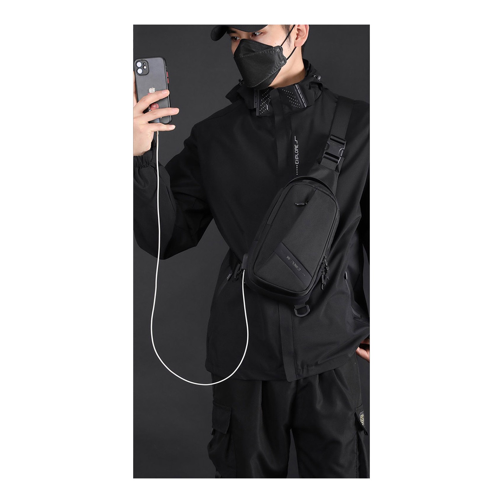 Чоловіча сумка-рюкзак слінг Simon на одне плече чорна