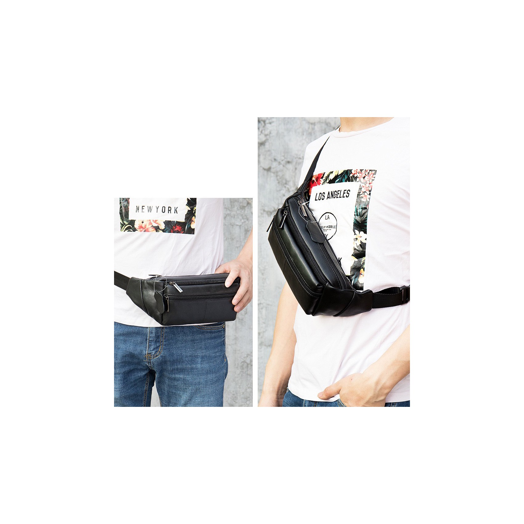 Чоловіча шкіряна сумка бананка на пояс Linderhof чорна