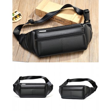 Мужская кожаная сумка бананка на пояс Linderhof черная фото