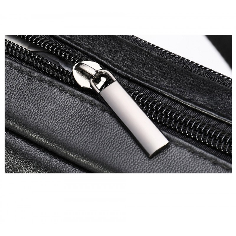 Мужская кожаная сумка бананка на пояс Linderhof черная - 4 фото