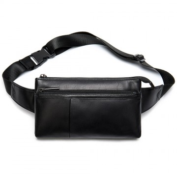 Чоловіча шкіряна сумка бананка на пояс Broadway чорна фото