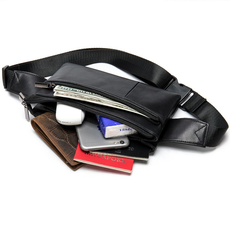 Чоловіча шкіряна сумка бананка на пояс Broadway чорна - 2 фото