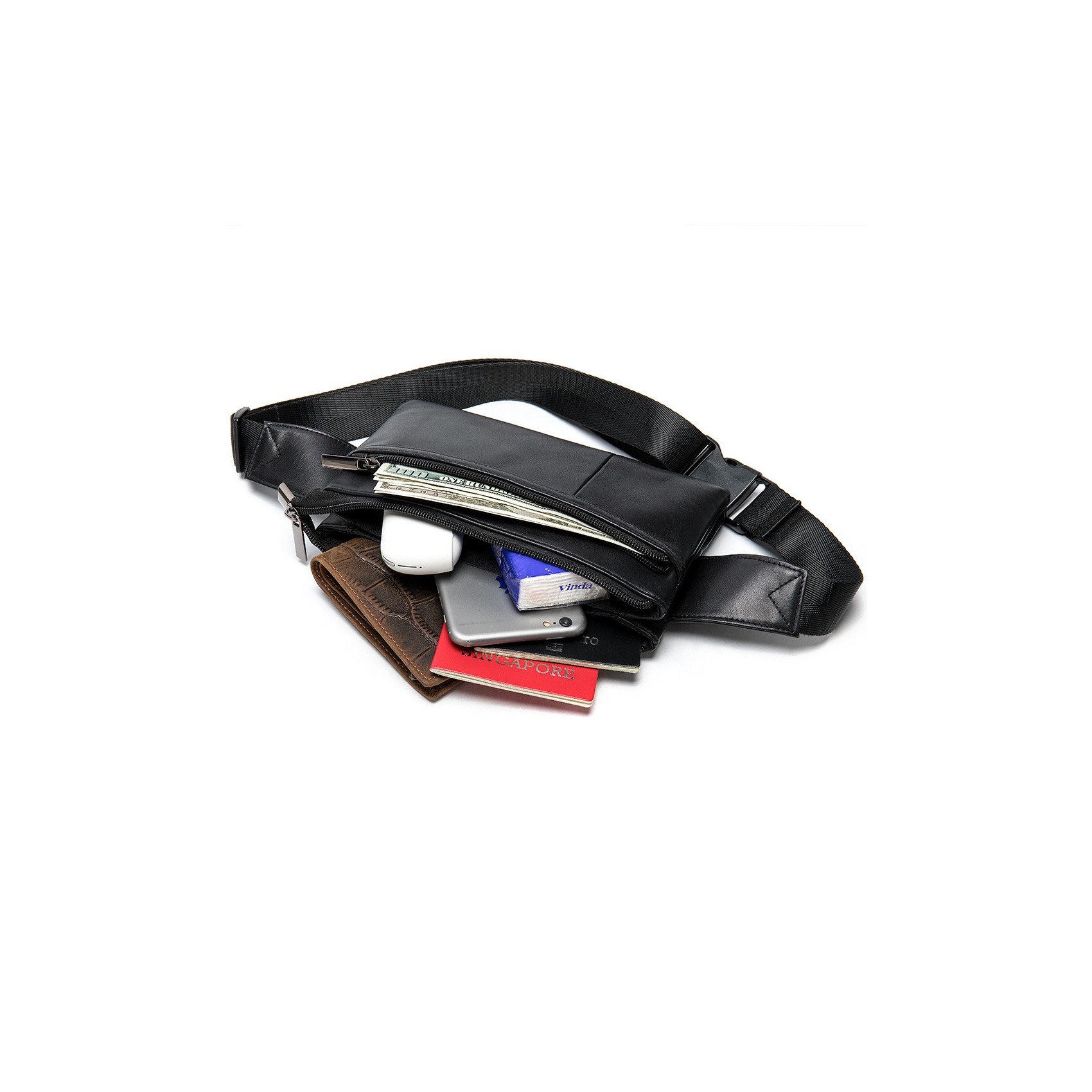 Чоловіча шкіряна сумка бананка на пояс Broadway чорна