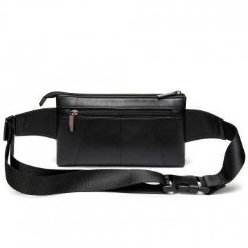 Чоловіча шкіряна сумка бананка на пояс Broadway чорна фото