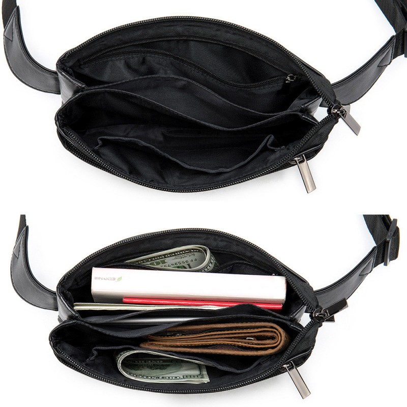 Мужская кожаная сумка бананка на пояс Broadway черная - 4 фото