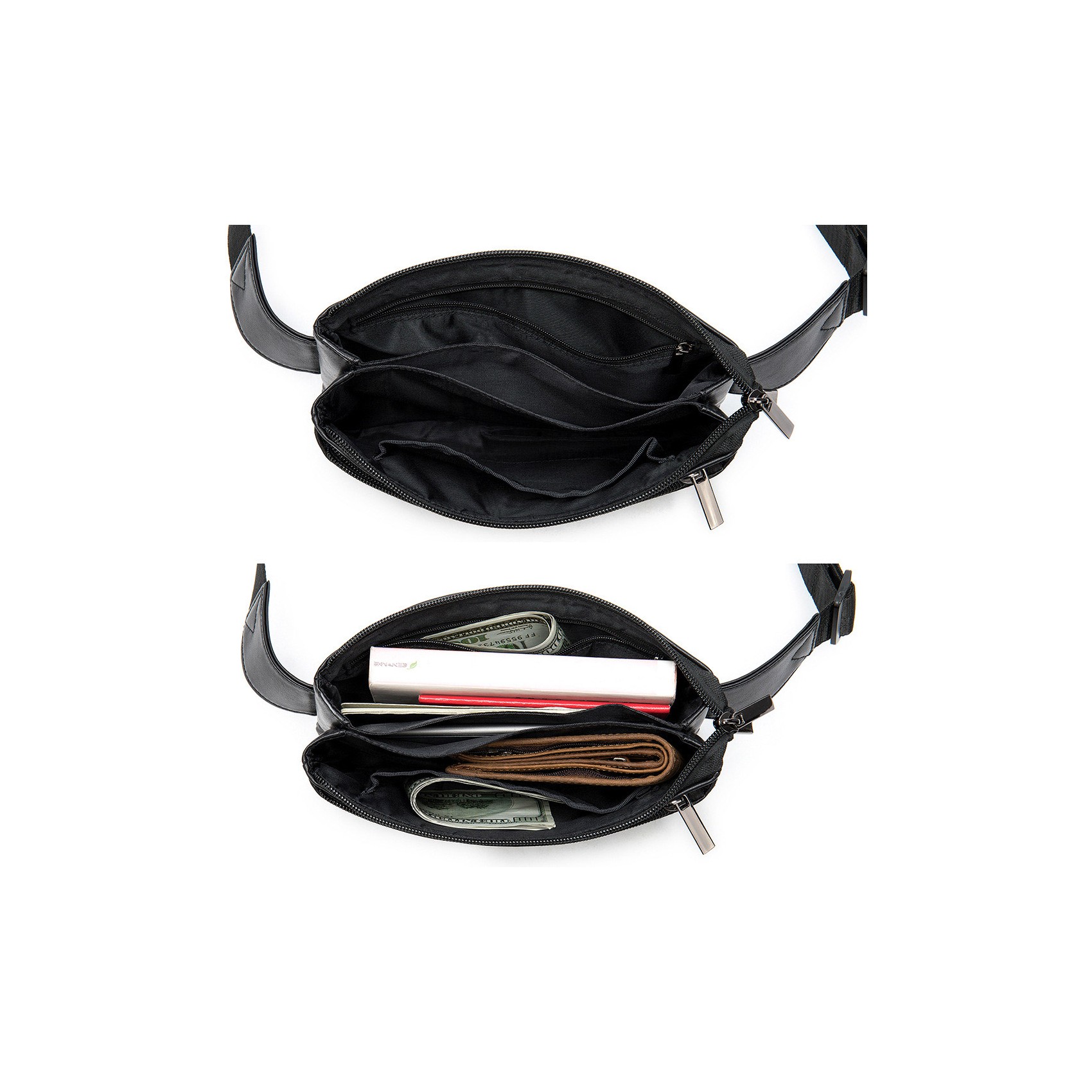 Мужская кожаная сумка бананка на пояс Broadway черная