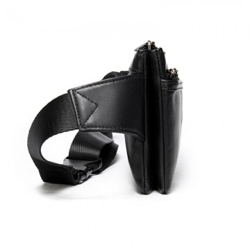 Мужская кожаная сумка бананка на пояс Broadway черная фото