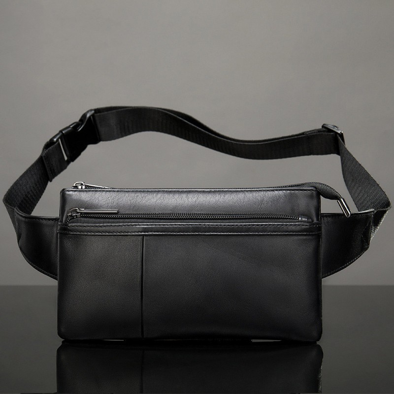 Чоловіча шкіряна сумка бананка на пояс Broadway чорна - 8 фото