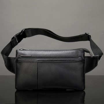 Чоловіча шкіряна сумка бананка на пояс Broadway чорна фото