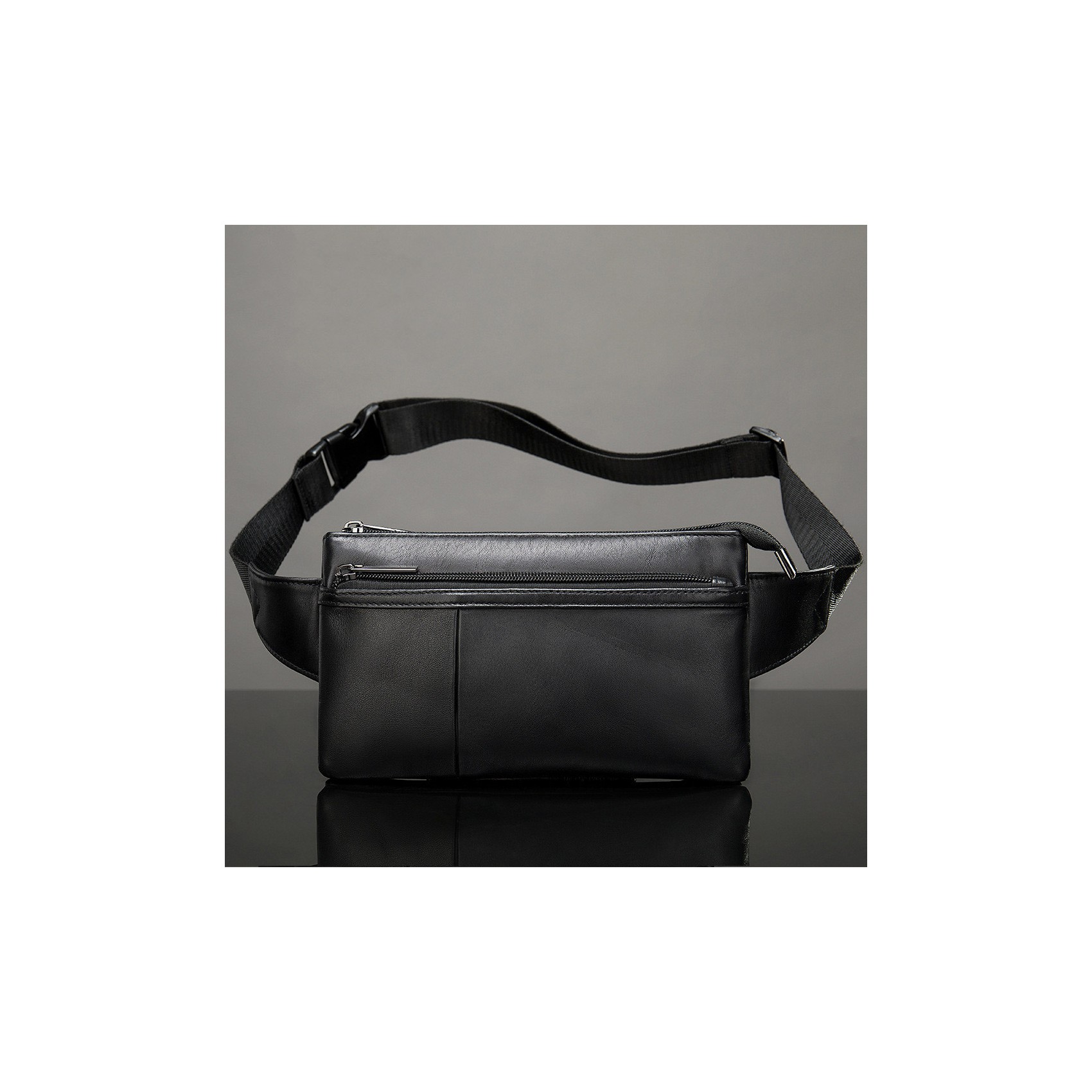 Мужская кожаная сумка бананка на пояс Broadway черная