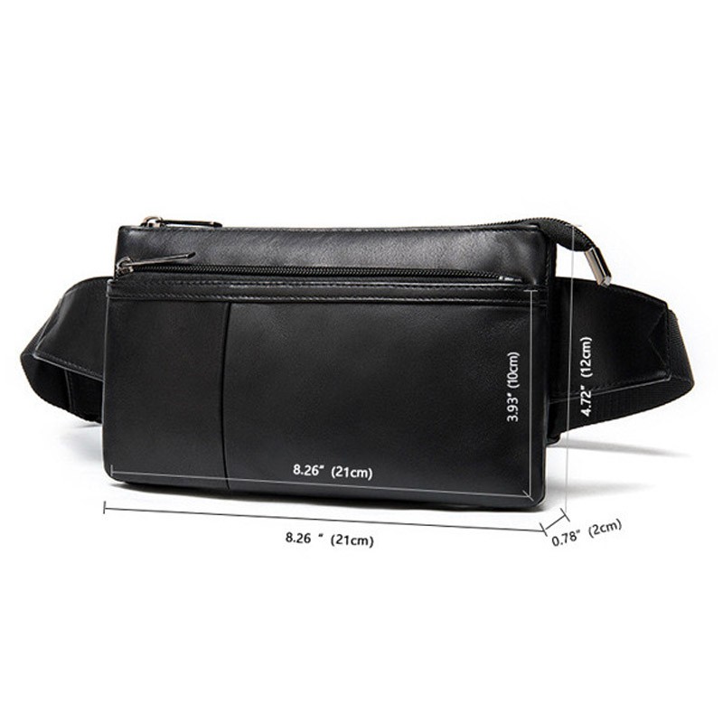 Мужская кожаная сумка бананка на пояс Broadway черная - 9 фото